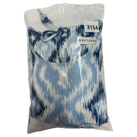 Gretchen Scott Dress Womens Small Blue White Ikat 3/4 Sleeve Shift Pockets - Picture 14 of 15